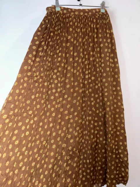 Long Brown Skirt Pleated Ruffle See-Through Bohemian Size 16 Boho Retro Vintage