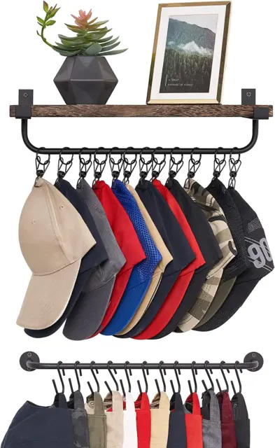 Hat Rack for Wall with Shelf 24 Baseball Caps Organizer with 12 Hook 12 Clips Wo