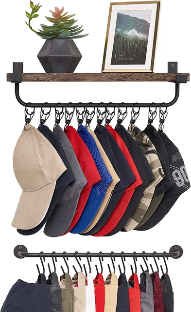 Hat Rack for Wall with Shelf 24 Baseball Caps Organizer with 12 Hook 12 Clips Wo