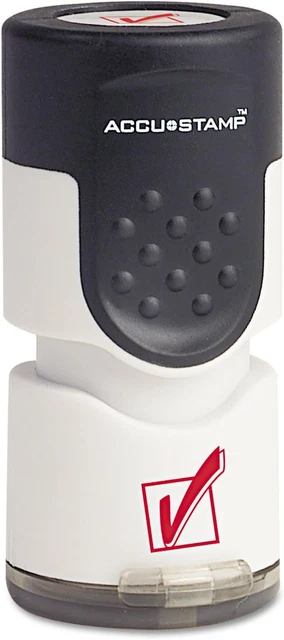Accustamp Pre-Inked round Stamp with Microban, Check Mark, 5/8" Dia, Red