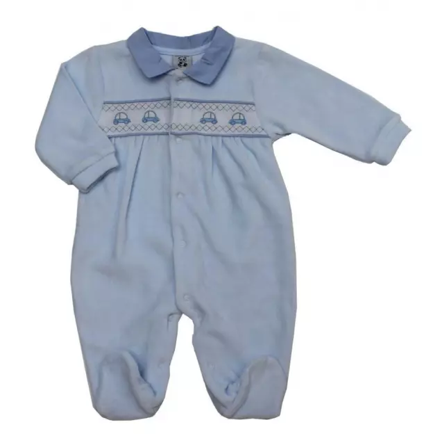 Baby Boy Sleepsuit Baby grow blue car  Spanish Style Velour  3-6 months