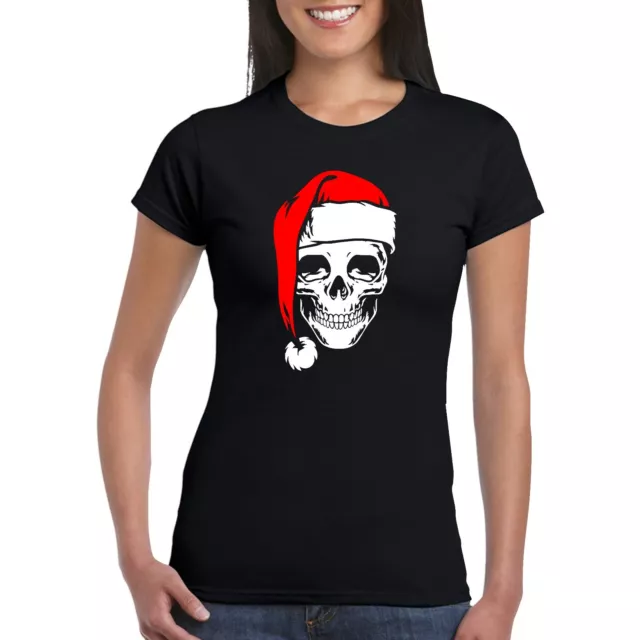 Babbo Natale Teschio  - T-Shirt Donna Simpatica - Festa Di Natale - X-Mas Skull