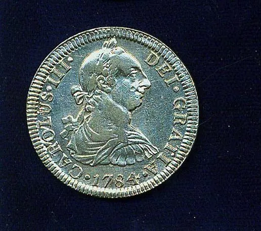 MEXICO SPANISH COLONIAL CHARLES III 1784-Mo-FF 2 REALES COIN ALMOST UNCIRCULATED