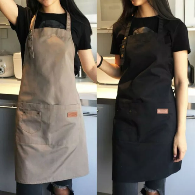 Women Men Kitchen Apron Waterproof Cotton Apron w/2Pockets Dishwashing Oil-Proof