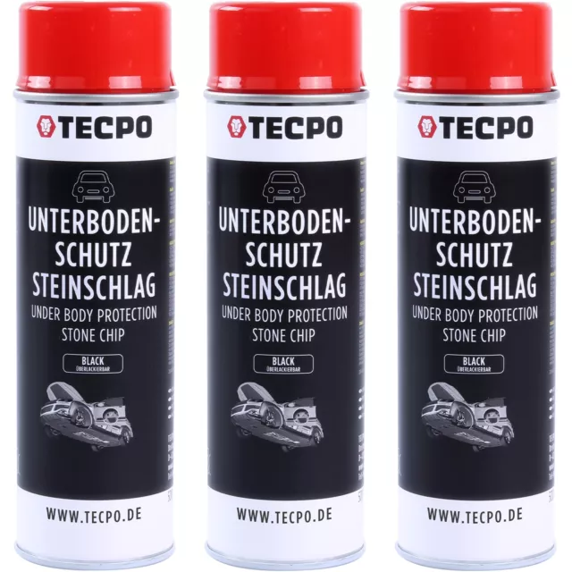 3x 500 ml TECPO UNTERBODENSCHUTZ SPRAY ÜBERLACKIERBAR SCHWARZ STEINSCHLAGSCHUTZ