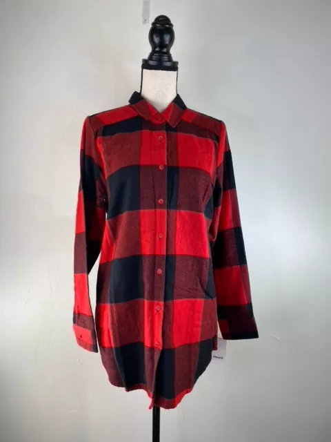 Abound Women's  Flannel  Red Black Plaid Button Up Long Sleeve Shirt SZ S