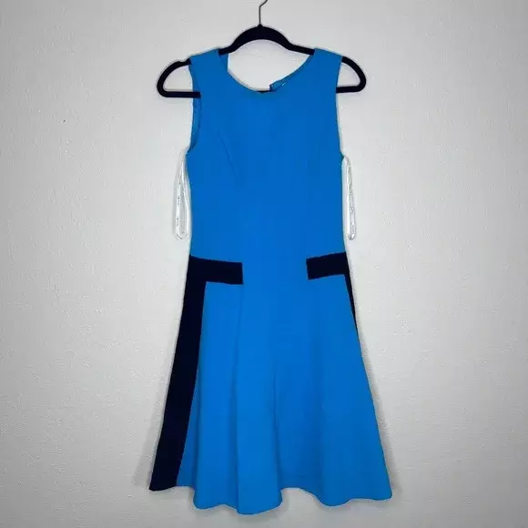 Calvin Klein Blue Colorblock Fit And Flare Blue Dress Size 2