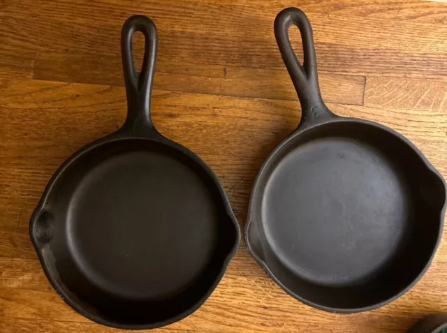 2/Vtg Wagner Ware Cast Iron Skillet #3  Sidney-0 dbl spout 6.5” Pair