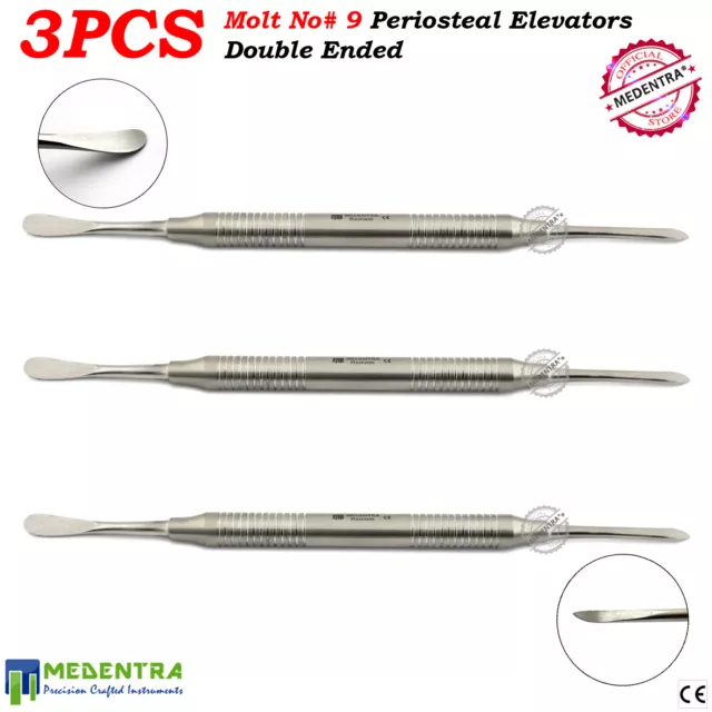 Double-Ended #9 Molt Periosteal Tissue Elevator Oral Surgery Dental Implant 3Pcs