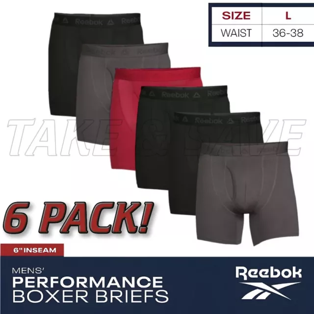 4 Pack REEBOK Men's 6 STRETCH Boxer Briefs PERFORMANCE MEDIUM