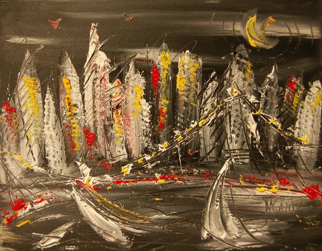 NEW YORK CITY ABSTRACT Painting  Stretched   IMPRESSIONIST 6HBH6