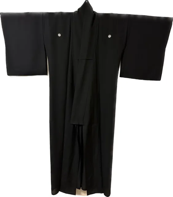 VINTAGE JAPANESE BLACK SILK KIMONO, 100% JAPAN KAIKO SILK, Handmade