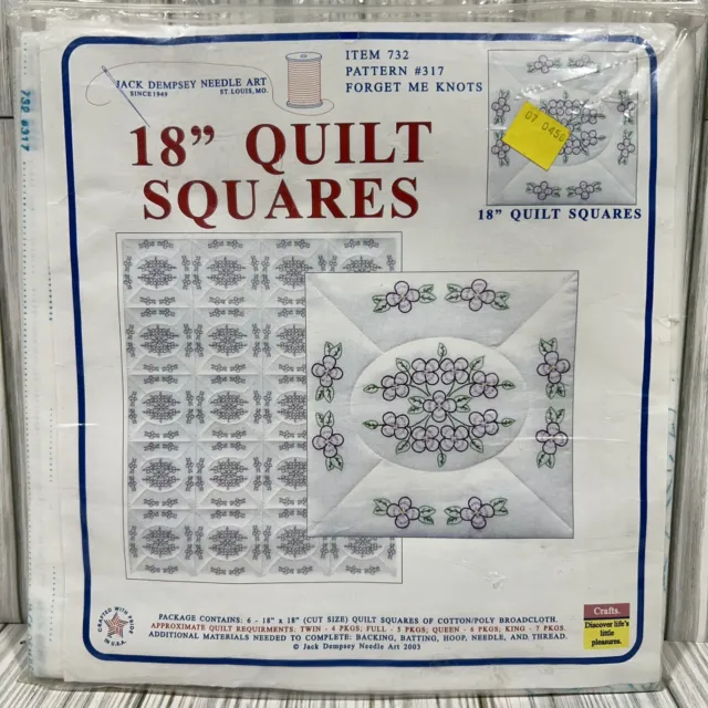 Jack Dempsey 18" Quilt Top Squares Blocks Forget Me Knots 317 Stamped Embroidery