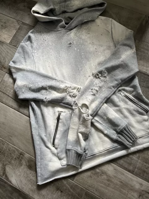 AMIRI 💥 Grey Men's Shotgun Distressed Dyed Effect Oversized Hoodie/ Sweatshirt