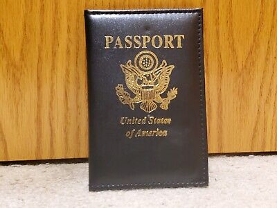 Genuine Leather USA Logo Travel Passport Card Holder Case Protector Cover Black