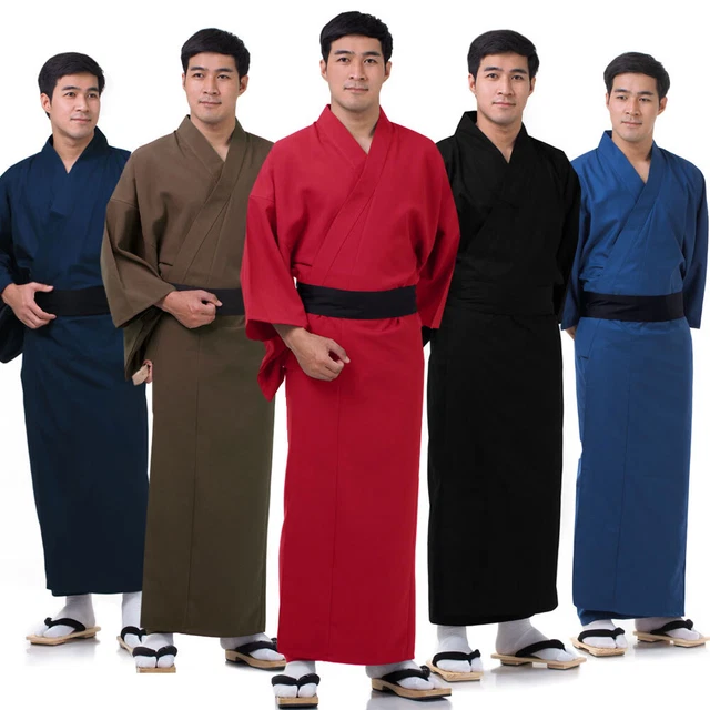 Traditional Japanese Samurai Mens Yukata Kimono Robe Obi Vintage Cosplay Costume