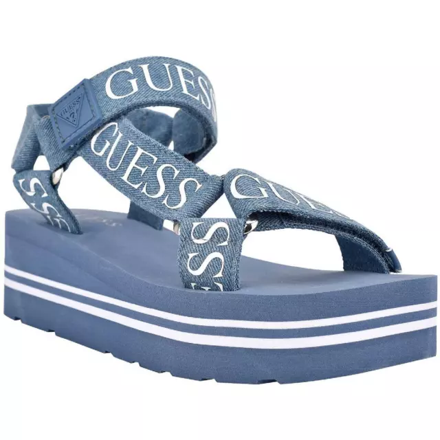 Guess Womens Avin Blue Denim Platform Sandals Shoes 8.5 Medium (B,M) BHFO 4198