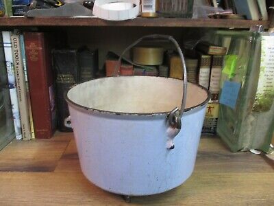 Large Cast Iron Cauldron Antique Kettle Pot Early 1900'S Original Porcelain