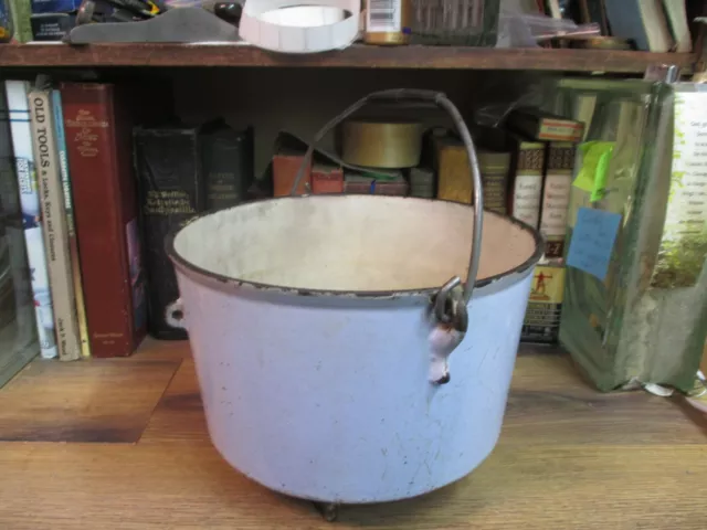 Large Cast Iron Cauldron Antique Kettle Pot Early 1900'S Original Porcelain
