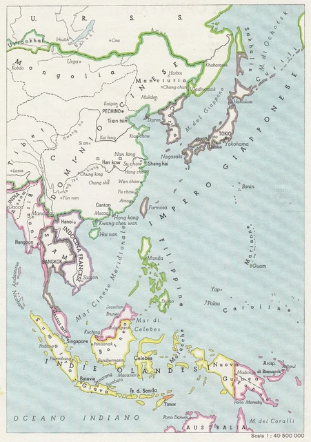 C2959 IMPERO GIAPPONESE Mappa d'epoca 1943 vintage map EUR 7,90