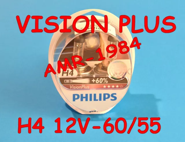 Kit 2 Lampade Philips  H4 Moto 12V-60/55W  Vision Plus Luce + 60%    20123423