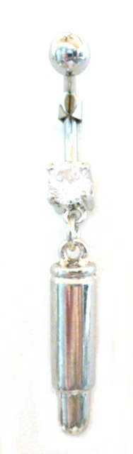 Belly Ring Silver Bullet w/Clear Gem Fancy Dangle Naval Steel Body Jewelry