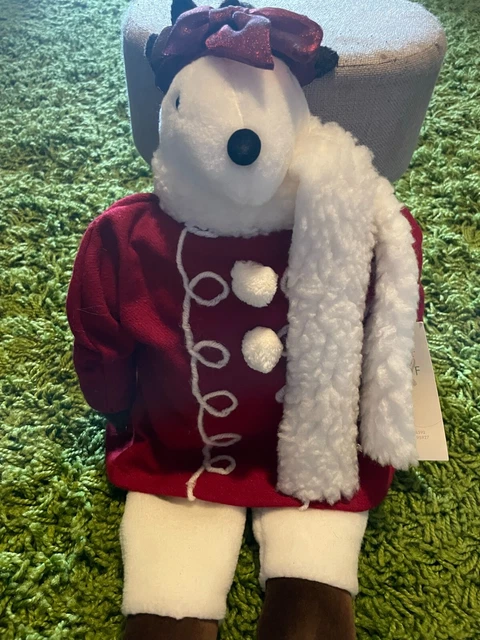2000 USA WOOF & POOF Musical Wind Up Reindeer White Red Coat 