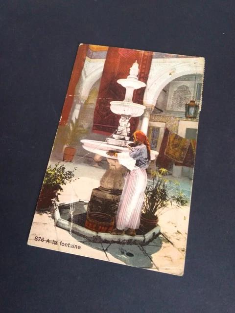 vecchia CARTOLINA postale ILLUSTRATA  LA FONTAINE  1951 viaggiata