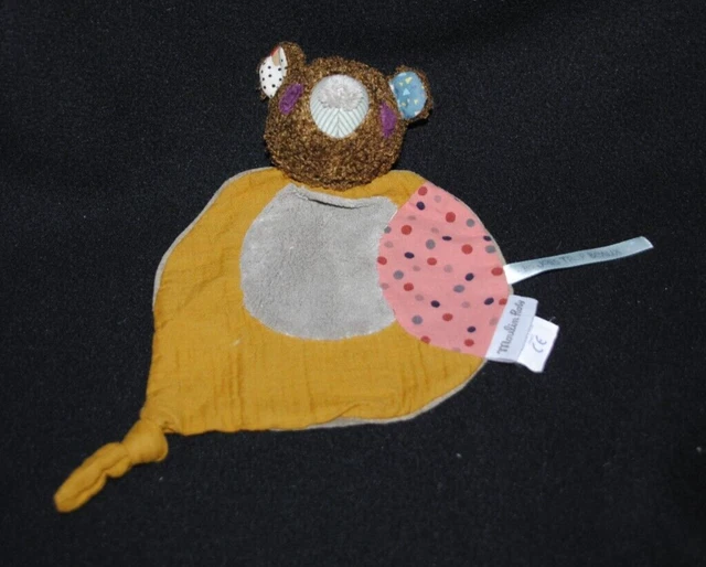 Doudou ours plat MOULIN ROTY les jolis trop beaux brun marron pois rose NEUF