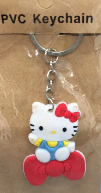Hello Kitty Adorable Keychain: PVC Rubber with Metal Ring.New Still In Package.
