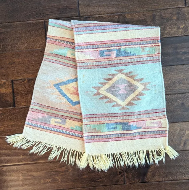 Vintage Southwest Handwoven Table Runner Fringe Pastel Colors *READ* 76" x 13.5"