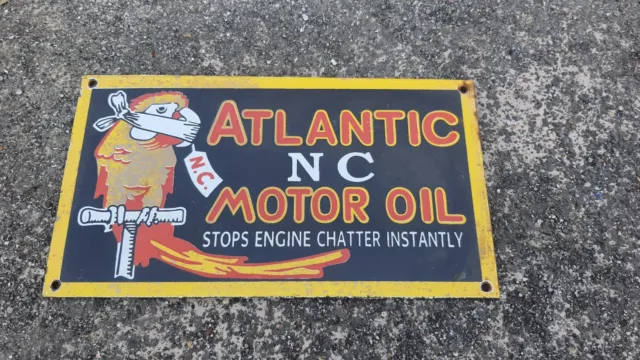 Porcelain Atlantic Motor Oil Enamel Sign Size 9" x 5" Inches