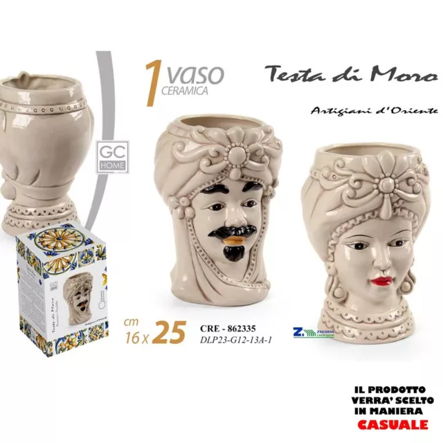 VASO TESTA DI MORO AFRO IN CERAMICA COLORATA A MANO 16x25 cm ART.62335