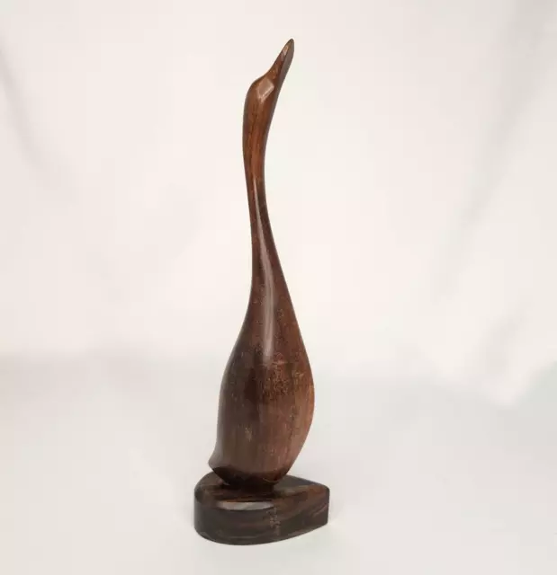 Vintage Natural Teak Wood Carved Swan Goose 11" Figurine Sculpture Dark Brown