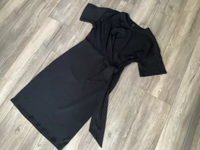 RIVER ISLAND - Black Ribbed Ladies Shift Dress With Side Tie Size 16