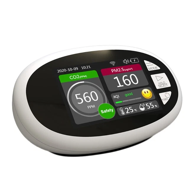 Misuratore Qualità Aria Portatile - Rileva CO2, HCHO, TVOC, Temperatura E Umidità, Display LCD, Per Casa E Serre