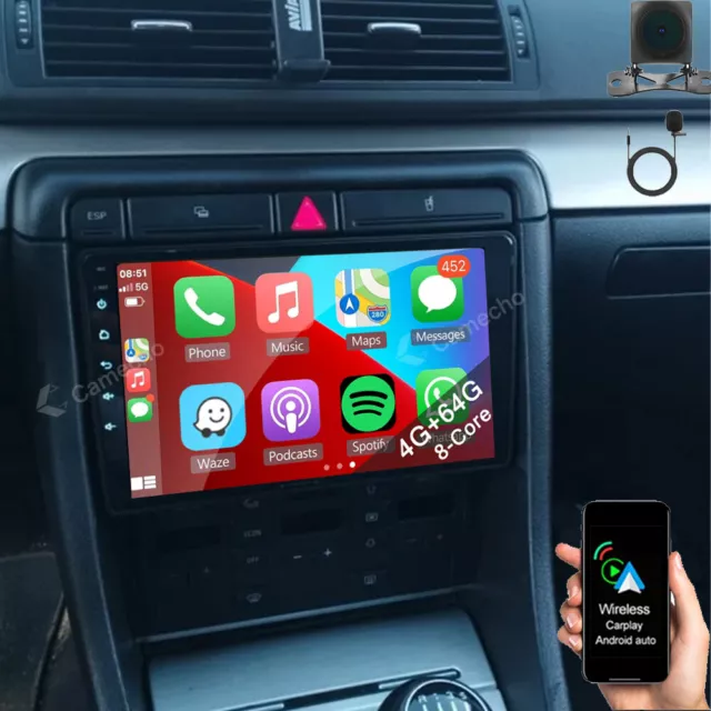 4+64G Für Audi A4 S4 RS4 B6 B7 Autoradio Carplay Android 13 GPS Navi RDS MIK KAM