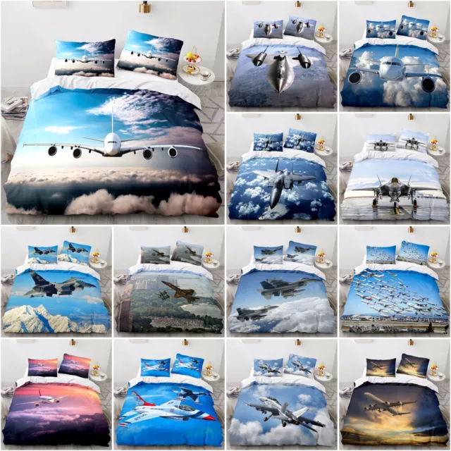 Ultra Soft Plane Quilt Duvet Cover Set Single Double Queen King Size Bed 2023