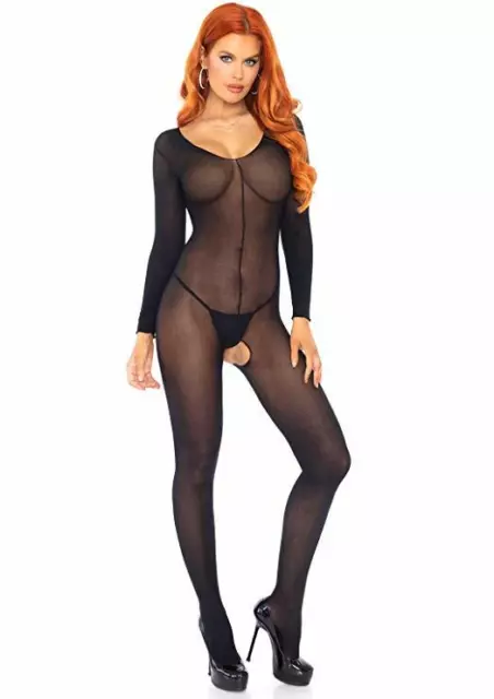 2 x Catsuit Bodystocking Velata Tuta Fully Body Nylon Nera Aperta al Cavallo