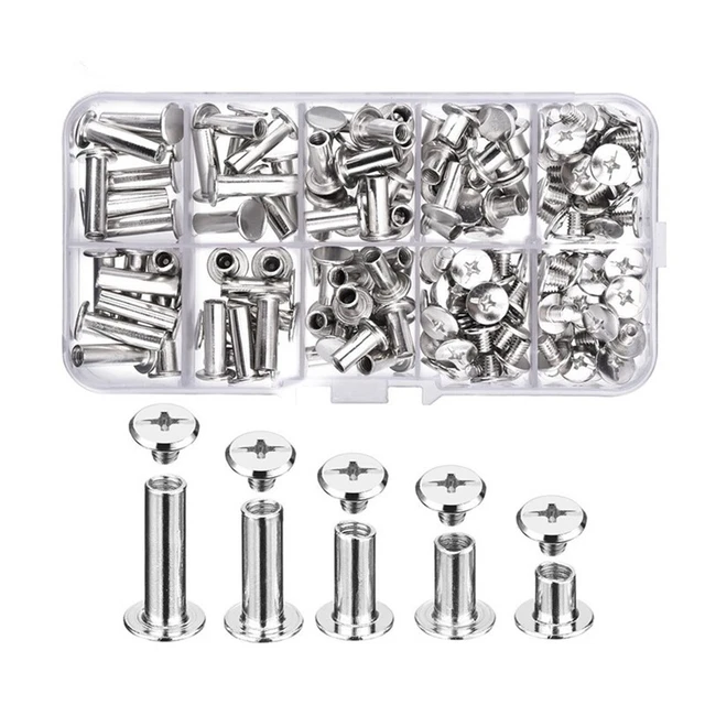 80 Sets Chicago Schrauben 5 Größen 6 10 12 15 18 mm Bindeschrauben Nieten 5909