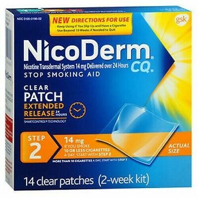 Parches de nicotina transparente NicoDerm CQ paso 2 14 mg 14 quilates ayuda para dejar de fumar caducidad 04/2024