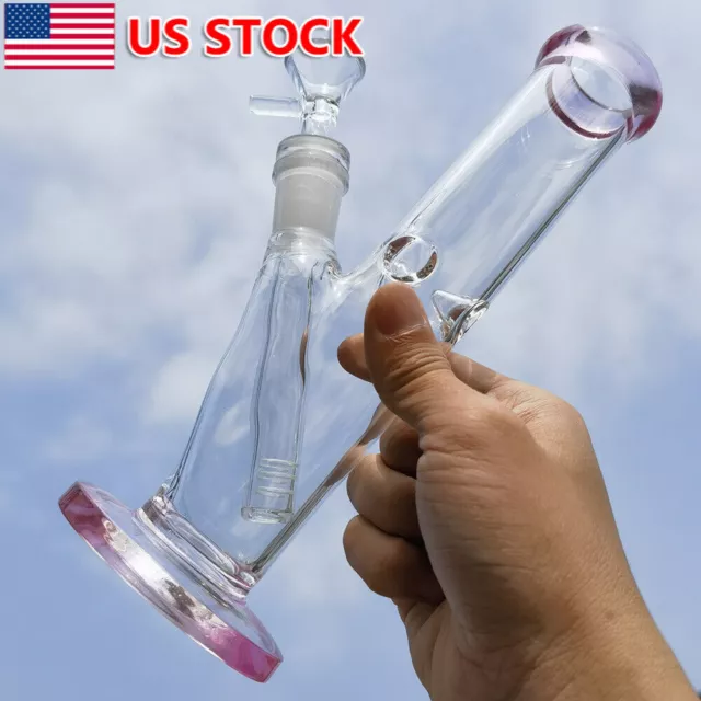 8.2 Inch Heavy Glass Bong Thick Classic Clear Hookah Water Pipe + 14mm Bowl New
