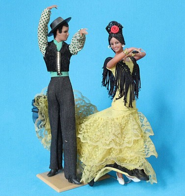 2 SPANISH DOLLS 10" Flamingo DANCERS 1960´s Marin Chiclana Made n Spain Flamenco