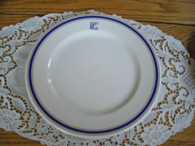 Vintage Syracuse China RESTAURANT 9 1/2" Plate ~ RCC White w/Blue & Gold ~