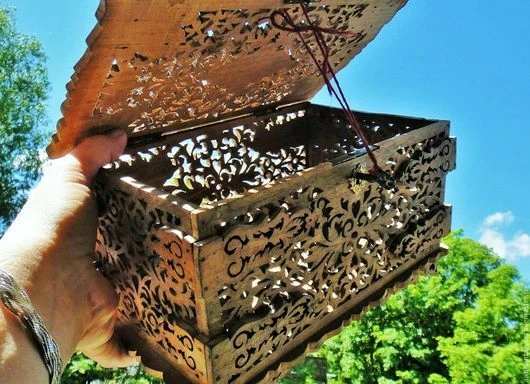 Boite à dentelles ancienne sculpture bois France Antique box 65
