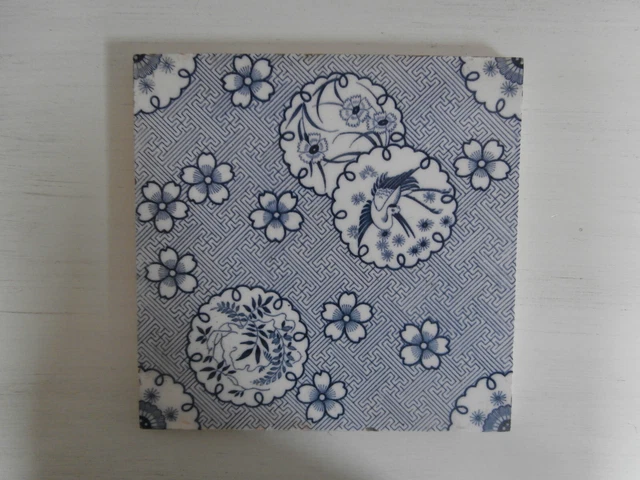 Antique Mintons Christopher Dresser Blue And White Oriental Pattern Ceramic Tile