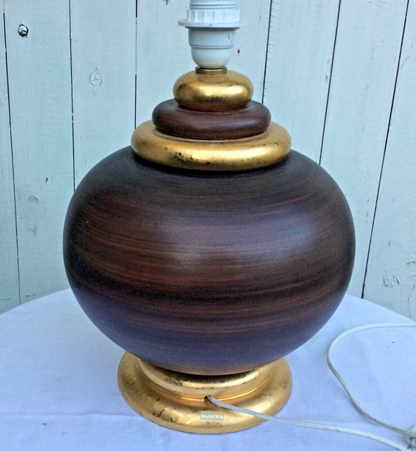 Lampe De Table KOSTKA Design Boule Céramique Marron Et Or - Signée Et Numérotée