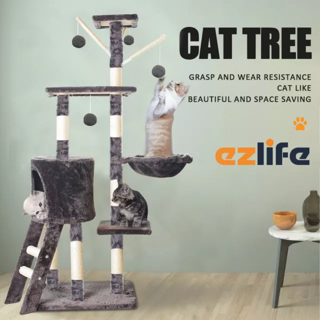 Scratching iPet Cat Tree 138cm Trees Tower Condo Grey Post Scratcher House