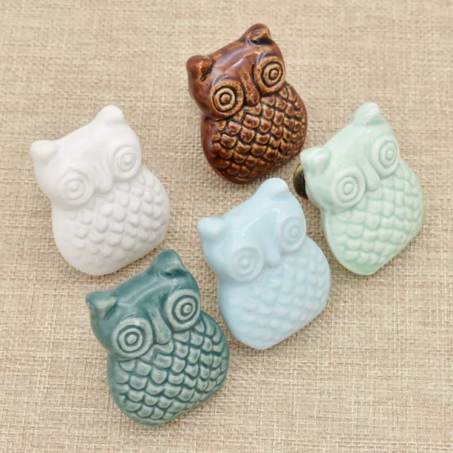 Ceramic Owl Cabinet Knob Cupboard Dresser Closet Drawer Pull Handle Antique