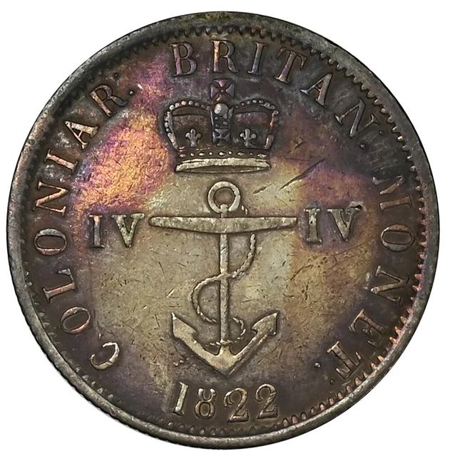 BRITISH WEST INDIES 1/4 Dollar 1822 XF Date double struck 'Anchor Coinage'